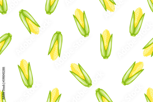 Seamless pattern with Cartoon Corn. Popcorn endless ornament. Vector illustration. Summer Vegetables background. Wallpaper and bed linen print. Kitchen apron design.