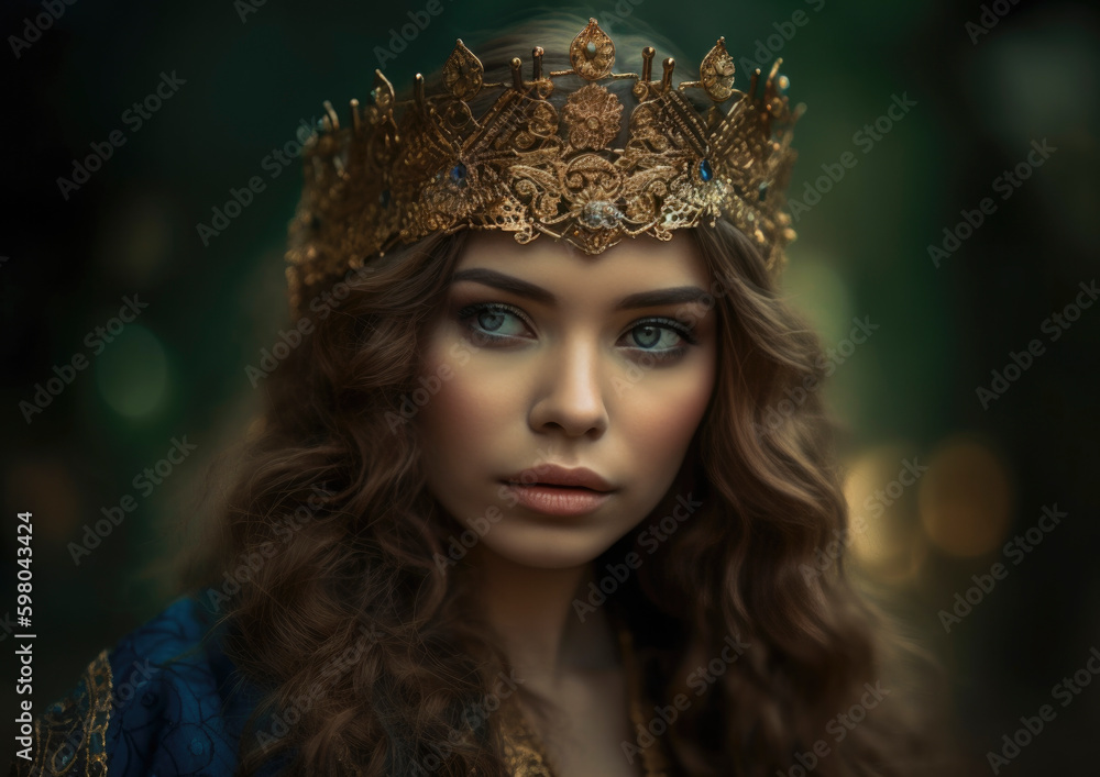 Fototapeta premium Portrait of Guinevere a legend and medieval queen of Great britain. Generative AI illustrations