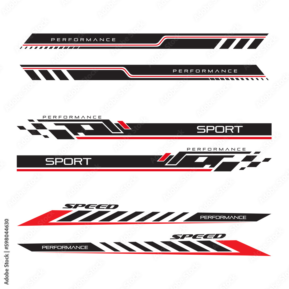 Vecteur Stock Wrap Design For Car vectors. Sports stripes, car stickers  black color. Racing decals for tuning V2_20230430 | Adobe Stock