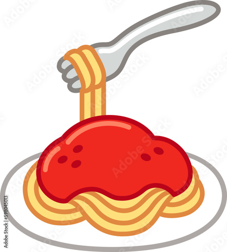 Spaghetti with tomato sauce, simple cartoon doodle icon
