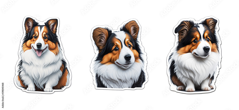 Obraz premium Sticker comic dogs funny illustration. Cartoon dog set isolated on white background. Generative AI 