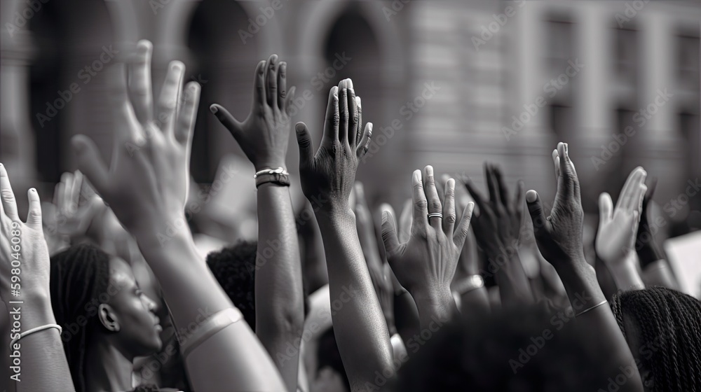 Raising Voices for Freedom and Social Justice: Black & White Hands Demand an End to Racism & Repression: Generative AI