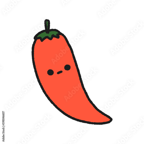 Hand-drawn Cute red chili, bitter, pepper, Cute vegetable character design in doodle style