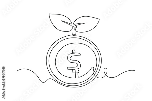 Single one line drawing growth income. Financial literacy concept. Continuous line draw design graphic vector illustration.