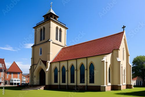 Shot showing the detail of an old Danish church. Locally often referred to simply as the English Church, it is a pretty Gothic-Revival-style church.