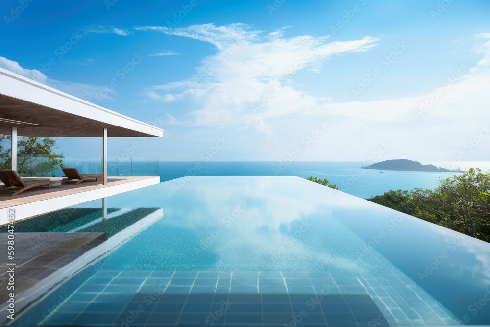 Tropical Home Island Villa House With Modern Infinity Swimming Pool And Blue Sky - Generative AI Image
Tropical Home Island Villa House With Modern Infinity Swimming Pool And Blue Sky - Generative AI Image
