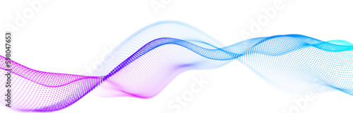 Colorful wave of streaming particles on a white background. Abstract background with dynamic elements of waves. 3d