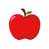 Red apple with green leaf, flat design vector icon. Healthy Fruit Symbol.