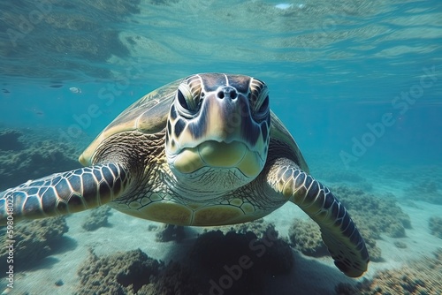 Under the Sea, Smiling Turtle Embraces its Deep-Sea Home: Generative AI © AIGen