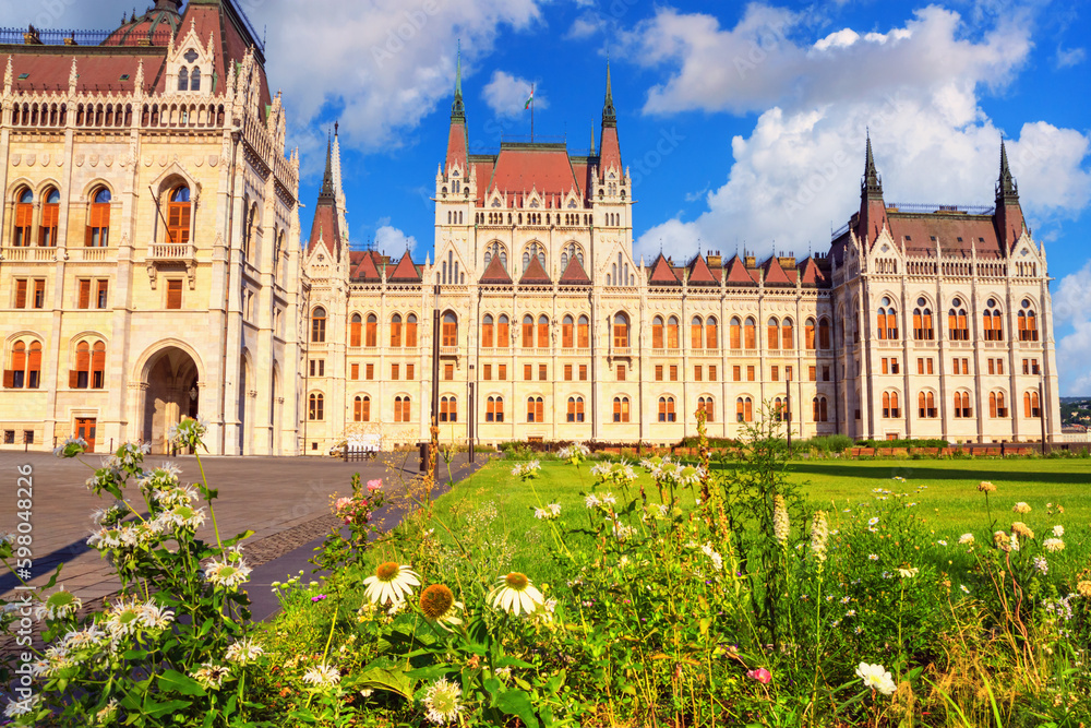 City landscape - view of the Hungarian Parliament Building in the historical center of Budapest, Hungary