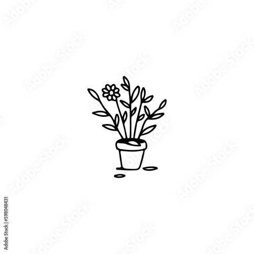 doodle vector illustration of a flower in a pot