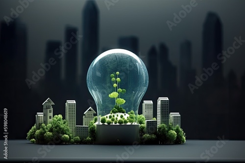 Green eco friendly and save energy city concept design. cityscape of environment conservation.