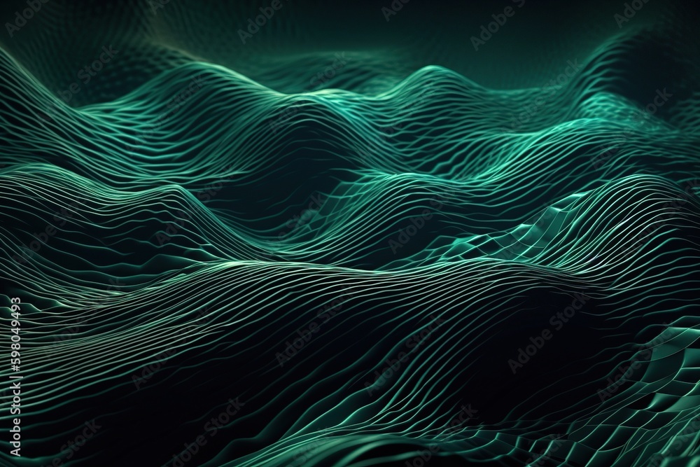 Polygonal green abstraction mountains with spiky connection structure on black background made with generative AI Polygonal green abstraction mountains with spiky connection structure on black background made with generative AI