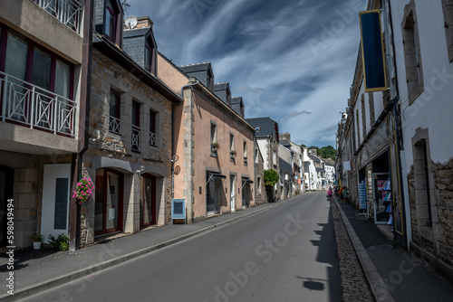 Fototapeta Naklejka Na Ścianę i Meble -  Street In Medieval Village And Artist Enclave Pont Aven At Finistere River Aven In Brittany, France