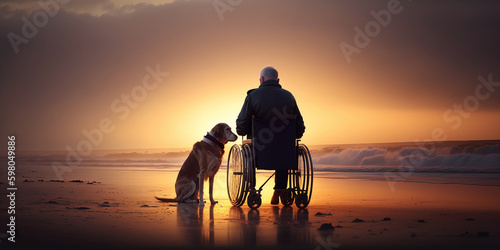 An elderly man in the company of his dog, the friendship of people and animals. generative AI   © ReisMedia