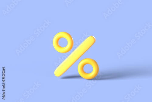 3d render. Percent sign for customer buying or selling groceries supermarket store. icon sign realistic cartoon and shopping sale online concept. isolated on blue background.