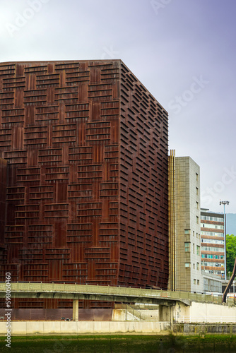 facade details of Euskalduna Conference Centre and Concert Hall Bilbao, Spain.