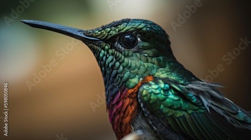 A Close-Up Look at Nature's Colorful Hummingbird in Flight: Generative AI