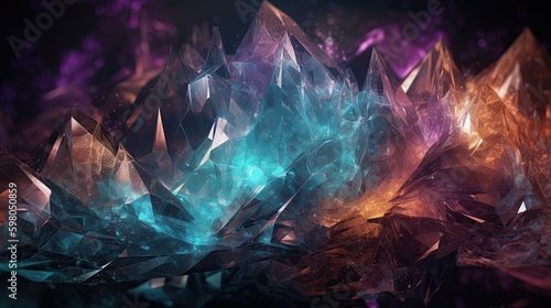 Auroras & Glowing Crystals Illuminate the Galactic Fantasy: A Magical Space Abstract. Generative AI