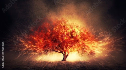 Amidst the Burning Bush - The Redemptive Power of God's Nature Revealed to Mose. Generative AI photo
