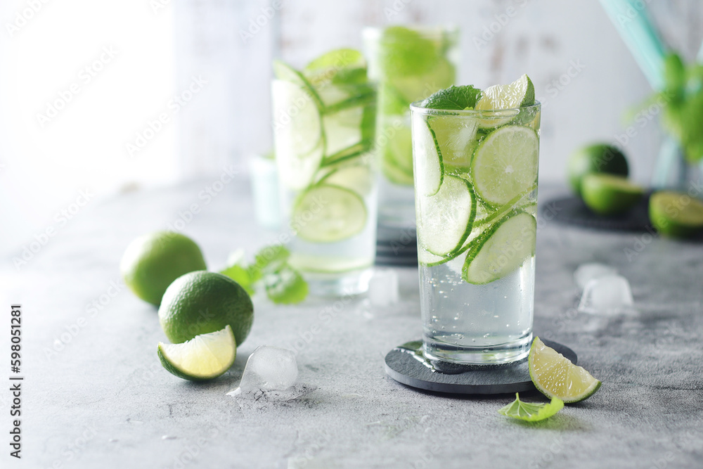 Mineral water with lime and cucumber Mineral water with lime and cucumber