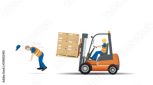 Warning, life threatening. It is forbidden to obscure the view while driving a forklift with a transported load.