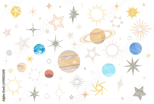 惑星とキラキラ星の素材セット１