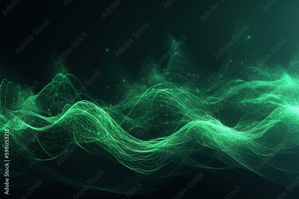 Polygonal green abstraction mountains with spiky connection structure on black background made with generative AI Polygonal green abstraction mountains with spiky connection structure on black background made with generative AI