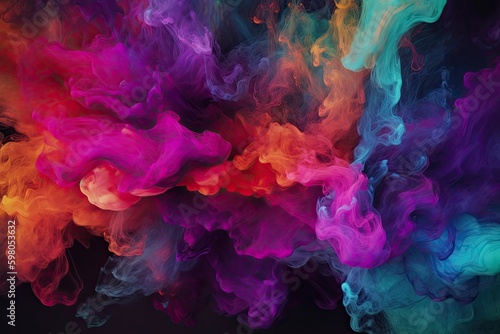 Psychedelic Artwork with Smokey Wave Pattern of Ink and Powder on Colorful Alcohol Background. Generative AI