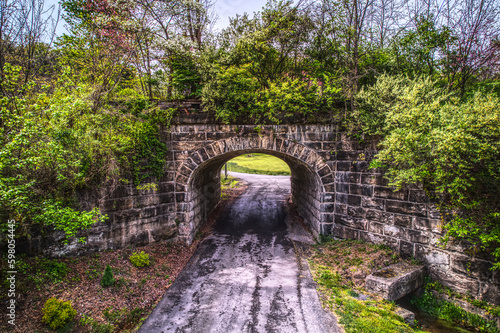 Tunnel near Patterson Creek Road. Road going under train bridge. 