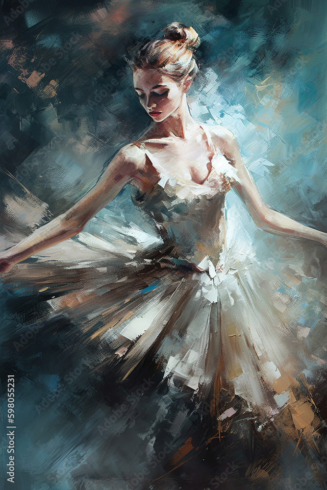A ballerina in a dress fluttering in a dance, the illustration is made in the style of a watercolor drawing in the style of impressionism and is completely generated by Ai