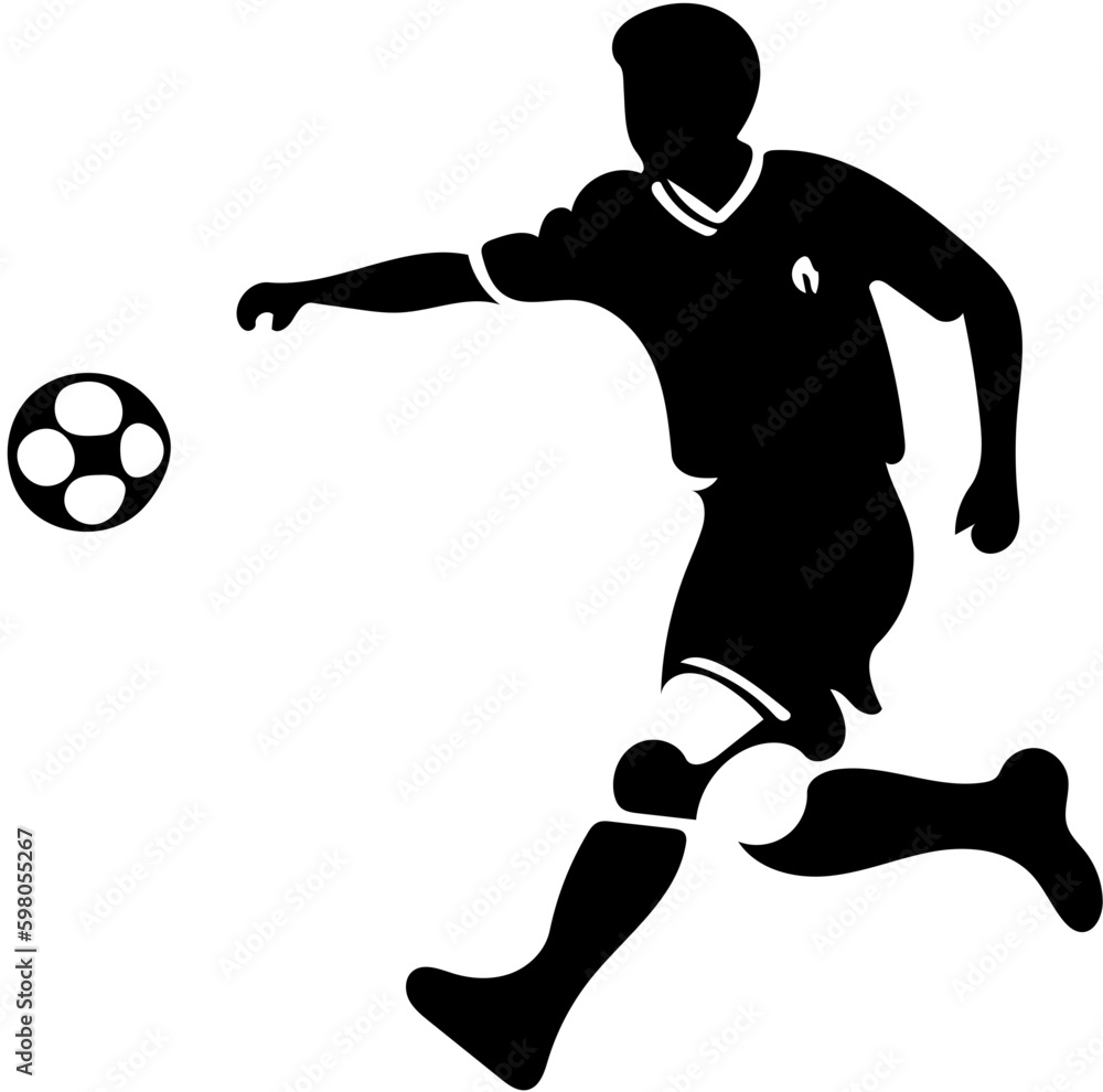 Silhouette logo of a football player in black and white, vector illustration of a soccer player