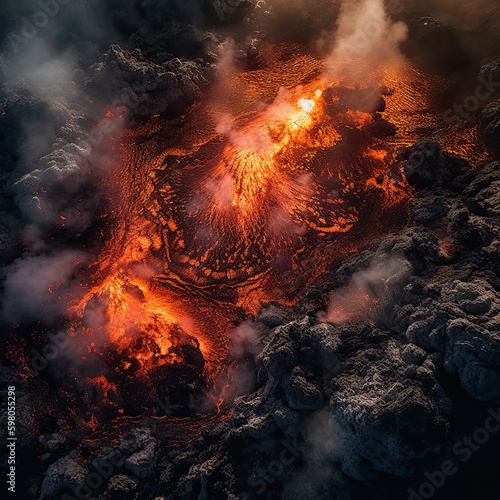 ai generated Volcanic eruption with lava, big explosion, smoke and ash 