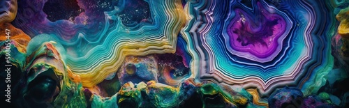 A detailed image of a geode interior, with stunning, crystal-like formations in vivid colors, concept of Geological formation, created with Generative AI technology Generative AI