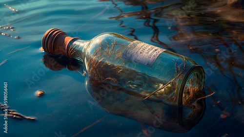 Message bottle in the water