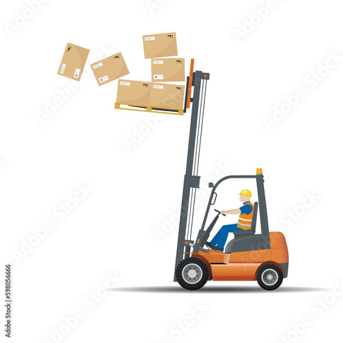 Dangers of working with a forklift. Improper storage of transported goods. The load fell apart when braking.