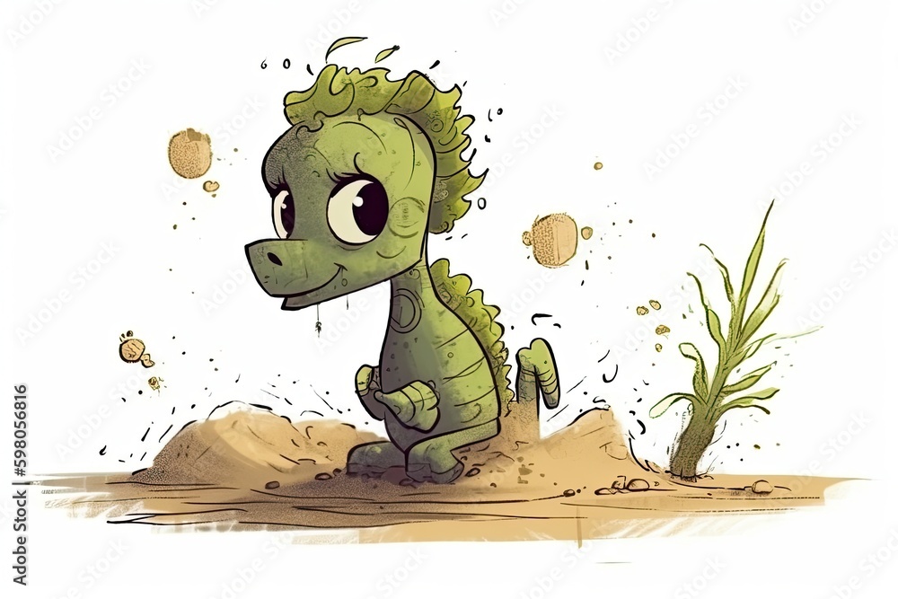 Fotografie friendly green dragon sitting on the grass