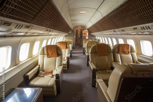 Experience comfortable and safe travel with ample seating, modern amenities, and safety features in this airplane cabin Generative AI Generative AI © sorapop