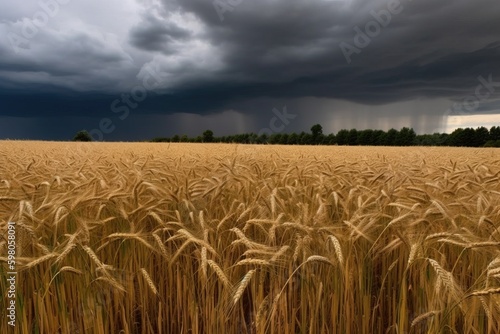A wheat field with a cloudy sky in the background