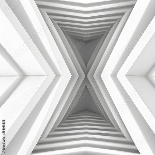 Beautiful abstract architecture background, 3D white intricate room, modern geometric wallpaper, and futuristic design. The textured background is ideal for presentations. AI generated.