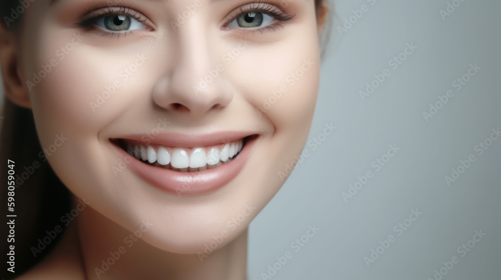 Beautiful wide smile of young women with great healthy white teeth. Generative AI