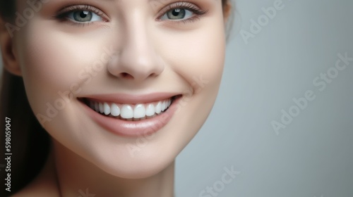 Beautiful wide smile of young women with great healthy white teeth. Generative AI
