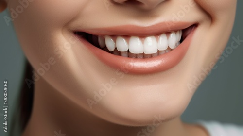 Beautiful wide smile of young women with great healthy white teeth. Generative AI