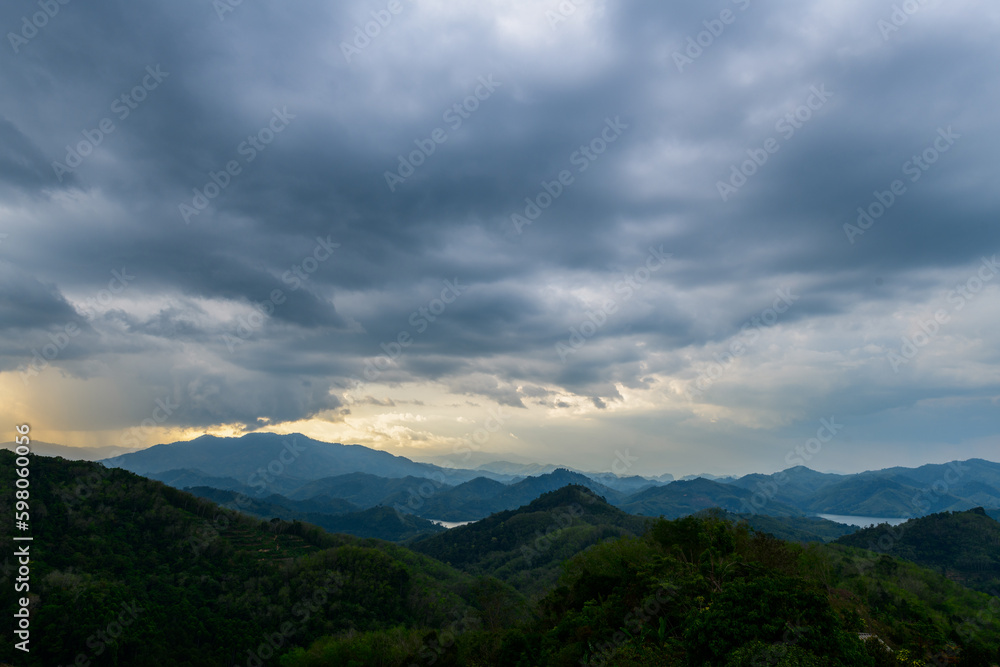 cloudy and rain with mountain from View Point, Yala Province, Thailand