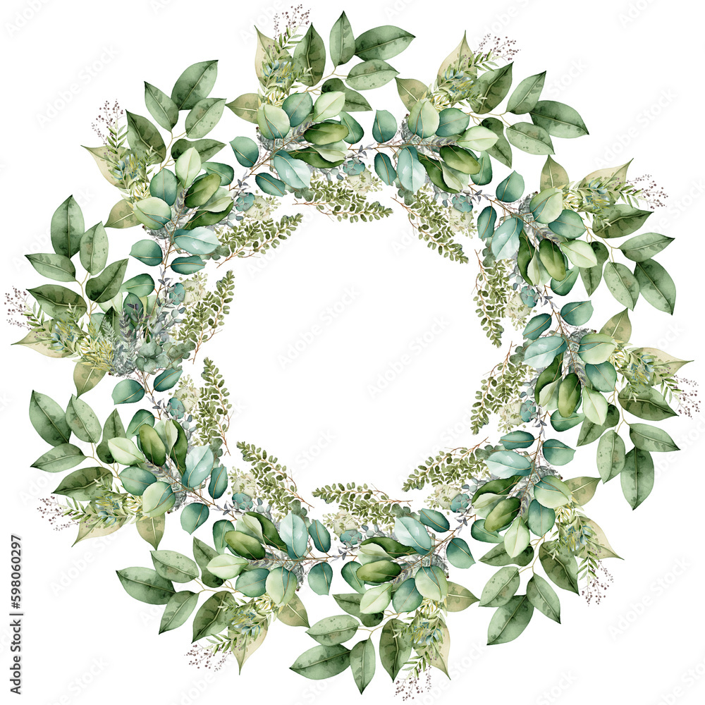 Fototapeta premium watercolor greenery wreath
