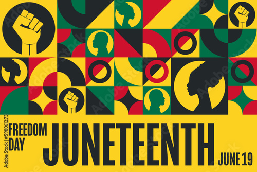 Juneteenth. Freedom Day. June 19. Holiday concept. Template for background, banner, card, poster with text inscription. Vector EPS10 illustration.