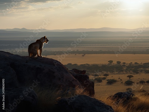 Savannah King: Majestic Lion Overlooking African Wildlife