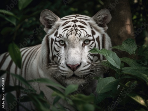 Enchanting White Tiger Roaming the Jungle to a Lagoon