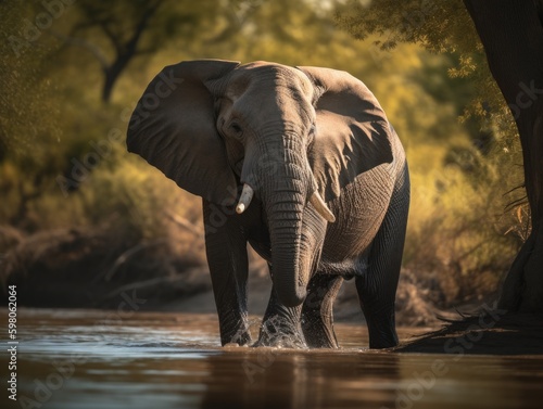 Elephant Drinking from Sparkling River in Chobe National Park, Botswana