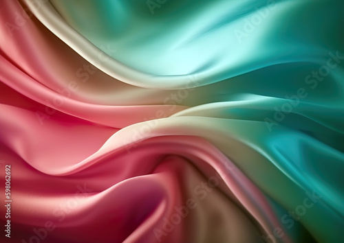 Modern wavy silk abstract background in many colors. Wavy silk material for background. Additional wallpaper, background or web in 3D design. Illustration generated by AI